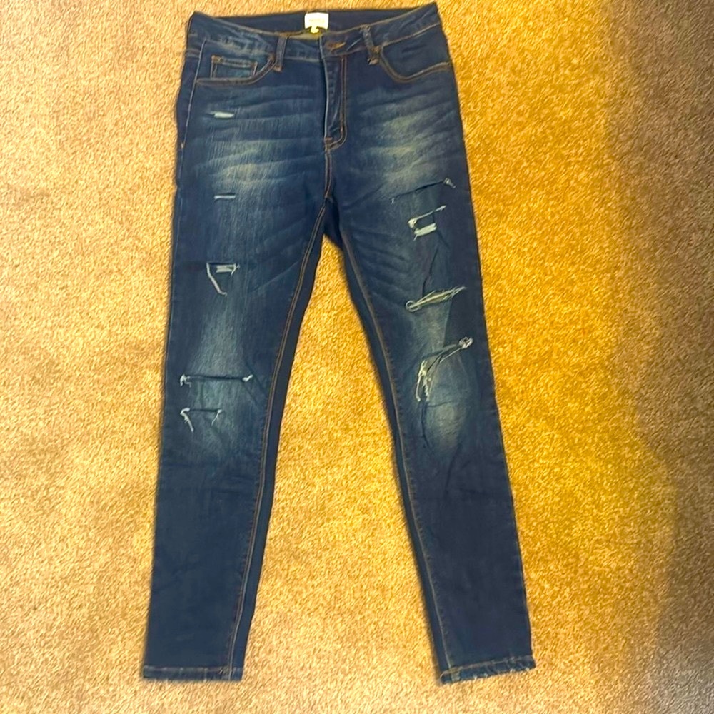 SPECIAL A Distressed Dark Denim with Skinny Leg: LIKE NEW!